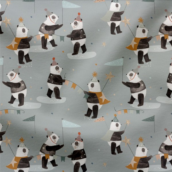 French Terry Digitaldruck Panda Party