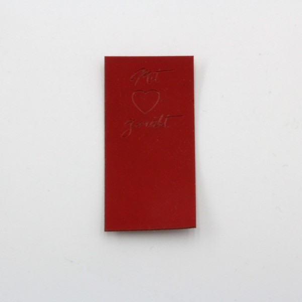 Kunstleder Label Mit Liebe genäht Rot 5 x 3 cm