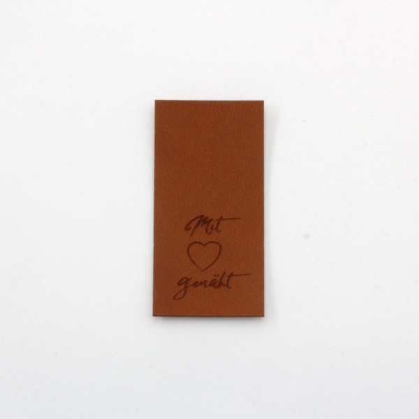 Kunstleder Label Mit Liebe genäht Braun 5 x 3 cm